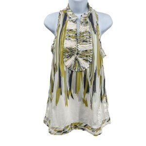 BCBGMaxazria Pleated Abstract Print Racerback Tank Top Blouse BCBG